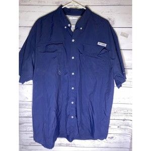 Columbia Omni Shade PFG Button Down Fishing Shirt Mens XL Blue Short Sleeve